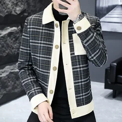 Autumn Fashion Plaid Jacket for Men Long Sleeve Casual Business Coats Social Streetwear Social Windbreaker Jaqueta Masculina