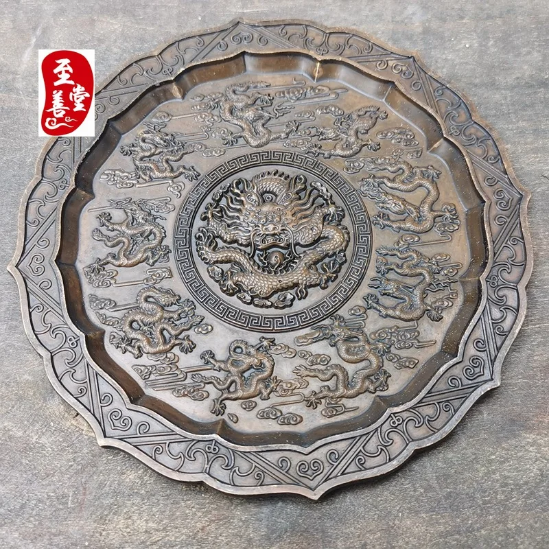 Antique-style decorative pieces for the living room, featuring a weathered finish and a nine-dragon round relief design, made of