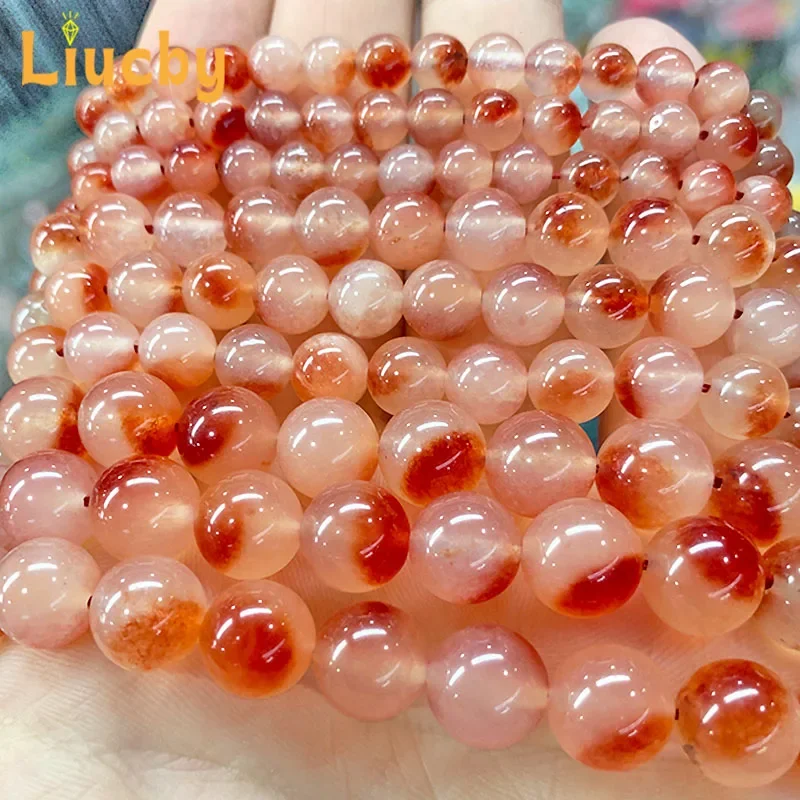 Natürliche Chalcedon-Jade-Perlen in Rot mit schwebenden Blütenmotiven für Schmuckherstellung, Accessoires, Schlüsselanhänger, Andenken, 15" Strang, 6/8/10/12 mm – Detail 7