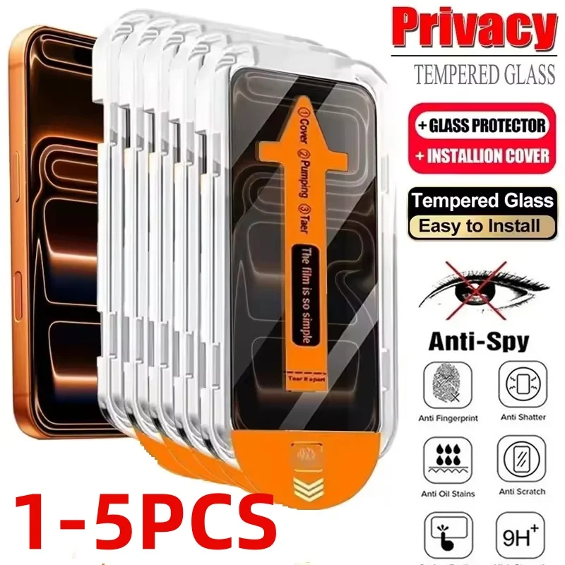 1-5 Piezas Instalación Sin Polvo Protector de Pantalla de Privacidad para iPhone 17 16 15 14 11 12 13 Pro Max 16Plus XR Air Vidrio Antiespía con Caja