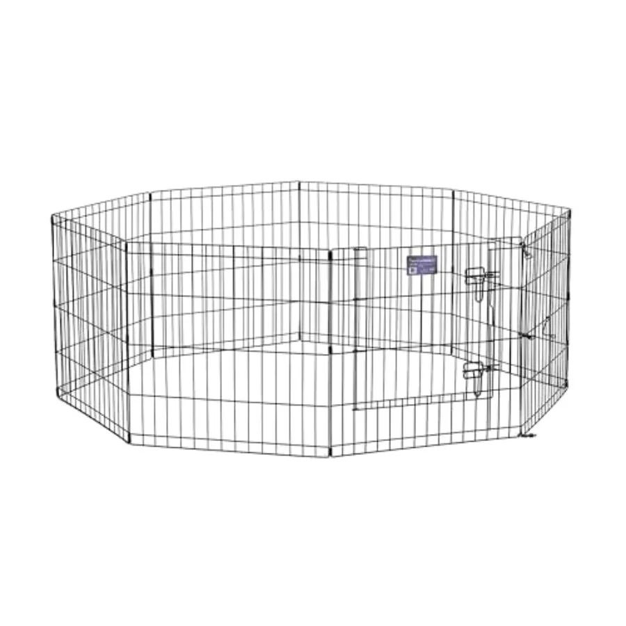 

Folding Metal Puppy/ Dog Exercise Pen Indoor/Outdoor Playpen with Secure Door Provides 16 Sq Feet of Play Space 24-Inches Tall