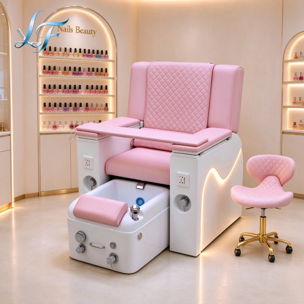Pink Luxury Lounge Pedicure Furniture High Back Pedicure Chair With Massage And Foot Spa For Nail Salon