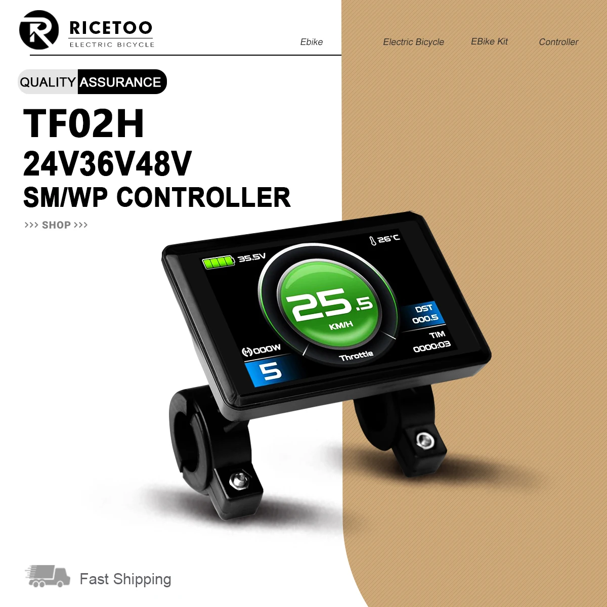 

KT-TF02H Display Only compatible with KT(KunTeng)series controllers 24V36V48V 5pin plug，does not apply to other controllers.
