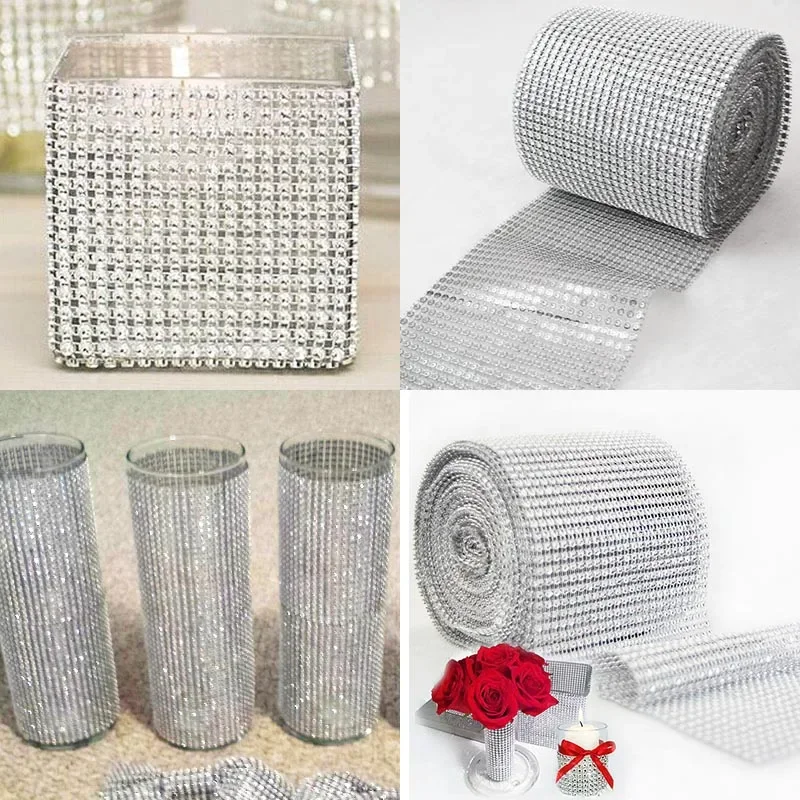 8/24 Rows Gold Silver Crystal Diamond Mesh Rhinestone Ribbon for Birthday Wedding DIY Home Decoration Cake Wrap Crystal Tulle