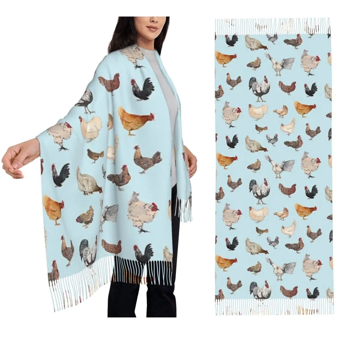 

Chicken Happy Scarf Tassel Scarves for Women Soft Warm Shawls and Wraps Long Fall Winter Shawl Wrap