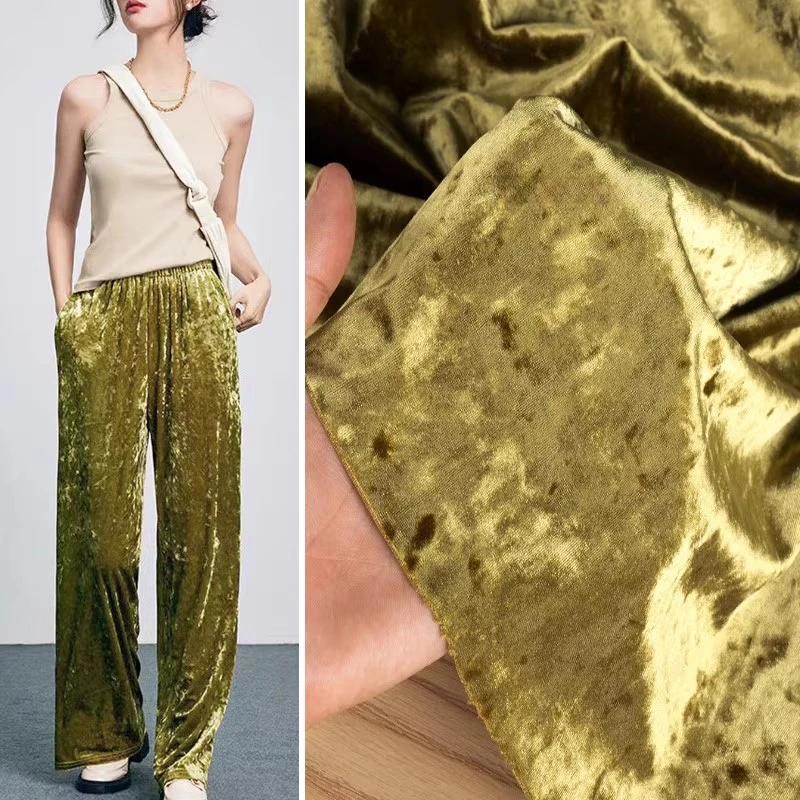 

Осенний аромат, желтая четырехсторонняя эластичная бархатная ткань с золотыми бриллиантами, сшитая элегантная юбка-бретелька, брюки, ткань Cheongsam