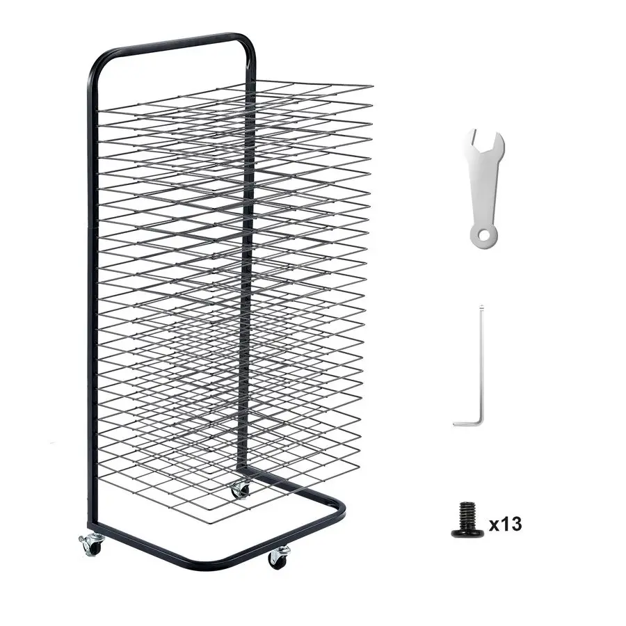 

Art Drying Rack, 25 Removable Shelves, 17 x 13 x 39.4 inch Paint Rack with Lockable Wheels, Carbon Steel for Artwork in Classroo