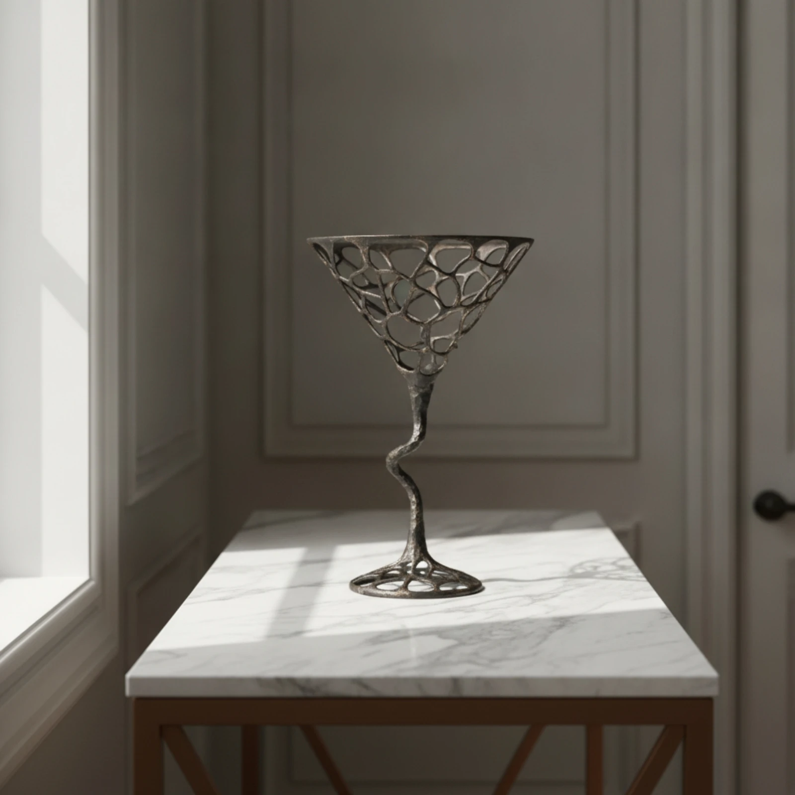 Decorative Bowl with Pedestal Brushed Openwork Pedestal Bowl Vessel Elegant Classy for Decorators, Tabletop, Dining Table