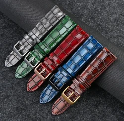 18mm 20mm 22mm Blue Bright Leather Strap For Omega Rolex Water Ghost Seiko Casio Tissot Crocodile pattern Cowhide Men Watch band