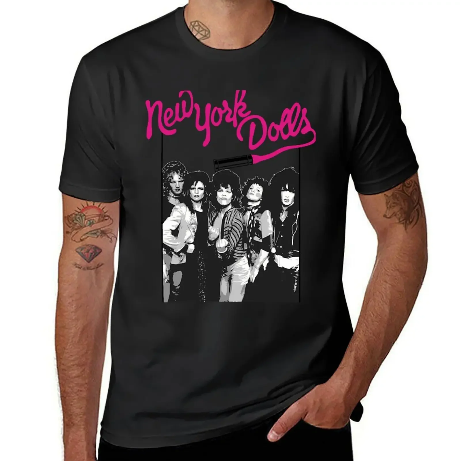 New York Dolls - Black T-Shirt Aesthetic clothing plain designer shirts oversizeds Men's cotton t-shirt