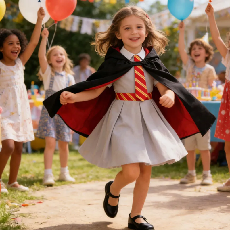 

Girl Causal Birthday Party Costume New Movie Costume Cloak Cape +Dress 2pcs Sets For Fancy Children Carnival Role Play Costume