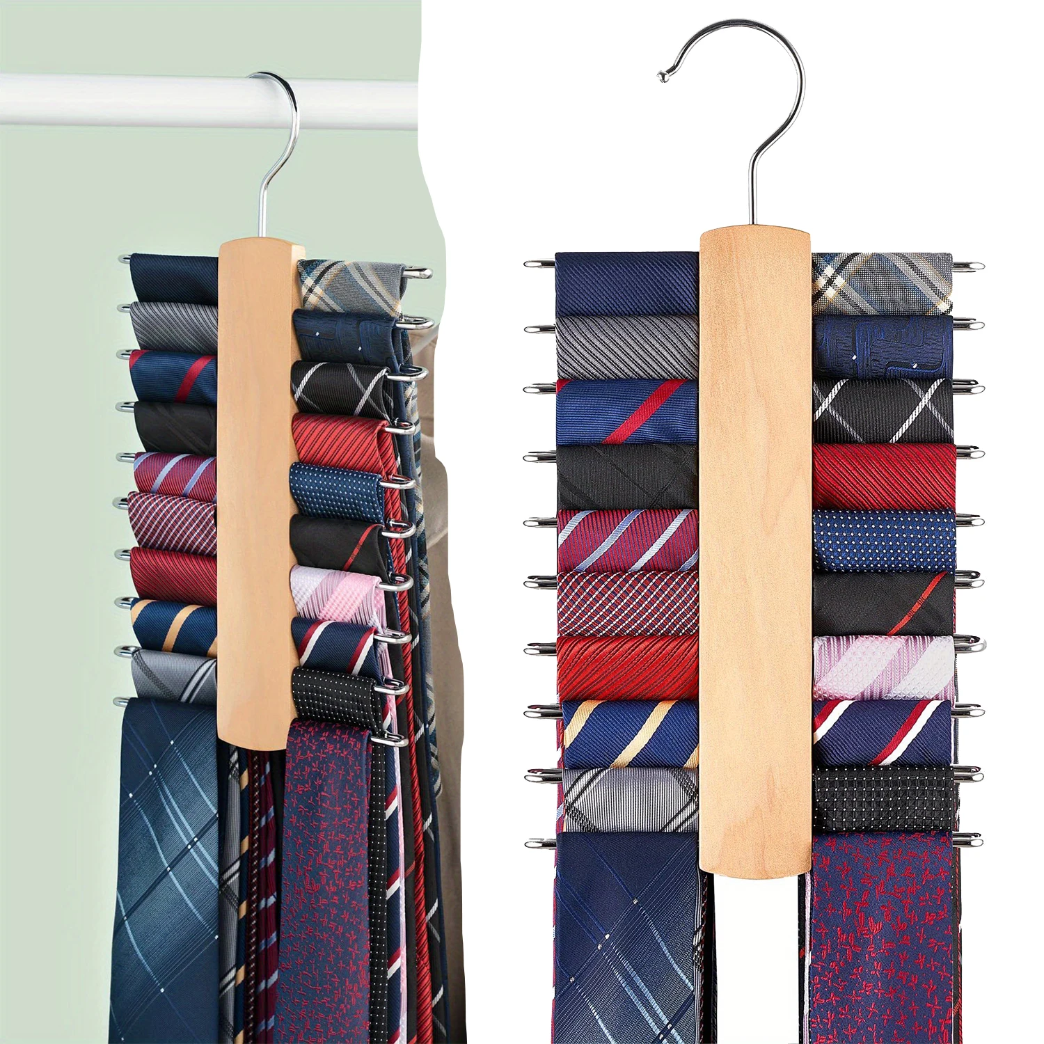 360° Rotating Scarf Hanger Solid Wood Men Tie Belt Hanger Space Saving Sling Vest Storage Rack 20 Hook Dormitory Hanger