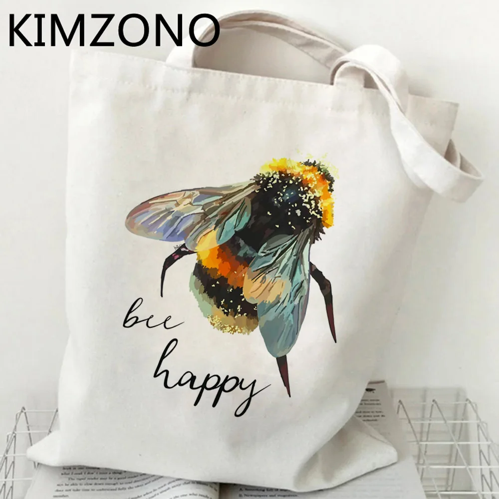 Bee shopping bag shopping cotton recycle bag canvas reusable grocery bag bolsas reutilizables string foldable woven cabas