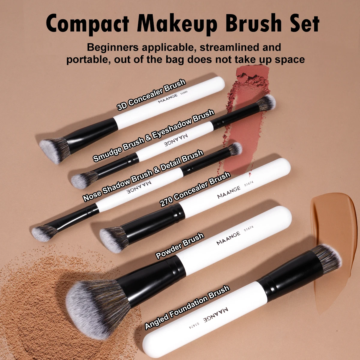 MAANGE Makeup Brushes Set 6pcs Soft Dense Powder Foundation Concealer Detail brushes Blending Professional Makeup Beauty Gift