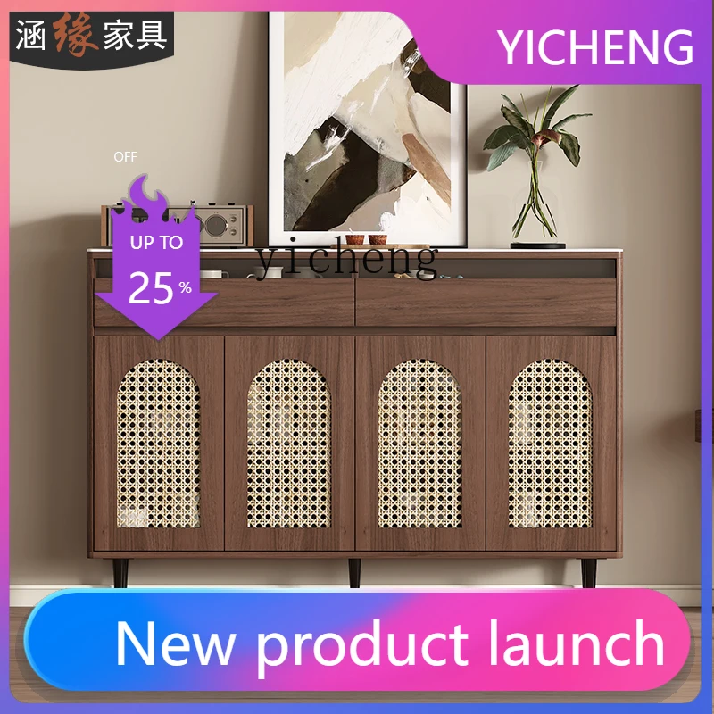 LYY  medieval style imitation rattan woven side cabinet household living room against the wall wine cabinet rock slab tea