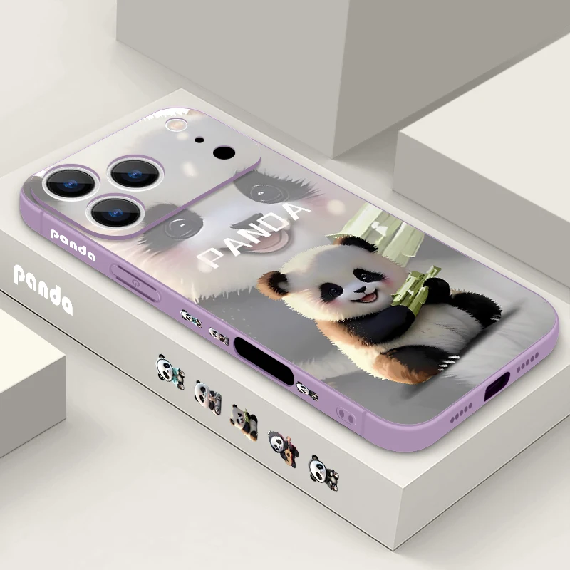 شريط للرسغ الحبل حافظة هاتف من البولي يوريثان آيفون 17 16 15 برو ماكس 12 13 14 برو ماكس اير 11 كارتون الباندا مطبوعة غطاء سيليكون ناعم