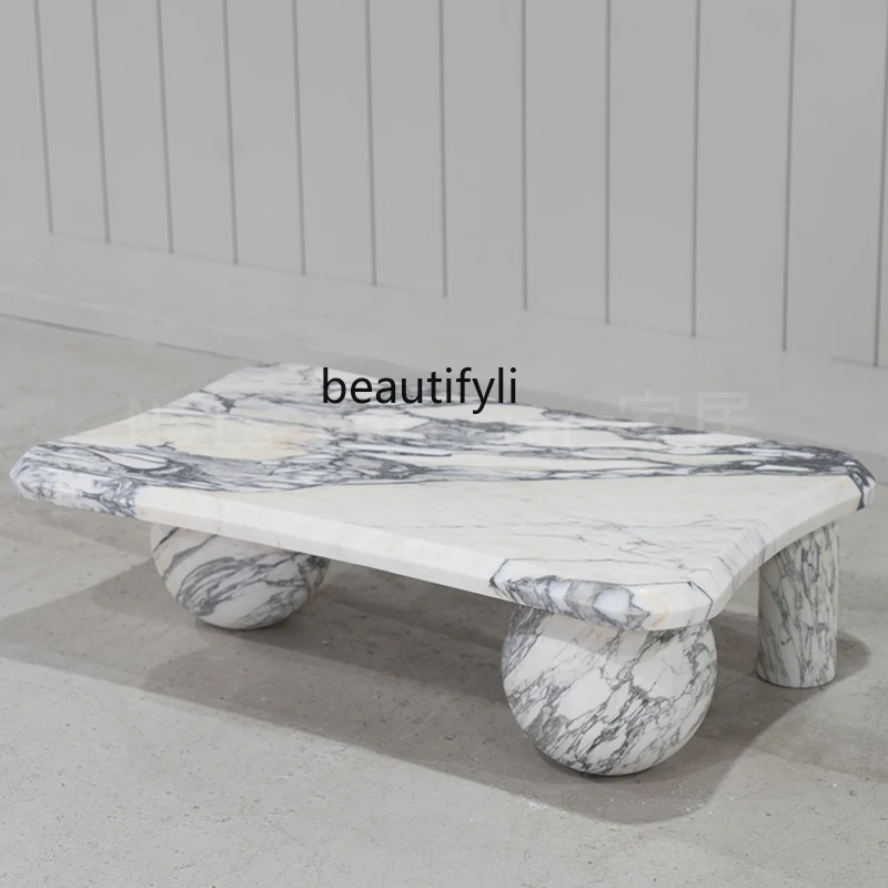 Marble coffee table with large white color, Nordic marble   in the living room, small apartment simple household coffee table