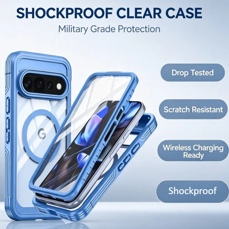 Shockproof Clear Magnetic 360° Full Body Case For Google Pixel 11 Pro XL 9 10 Pro 10A 9A Built-in Screen Protection Front Cover