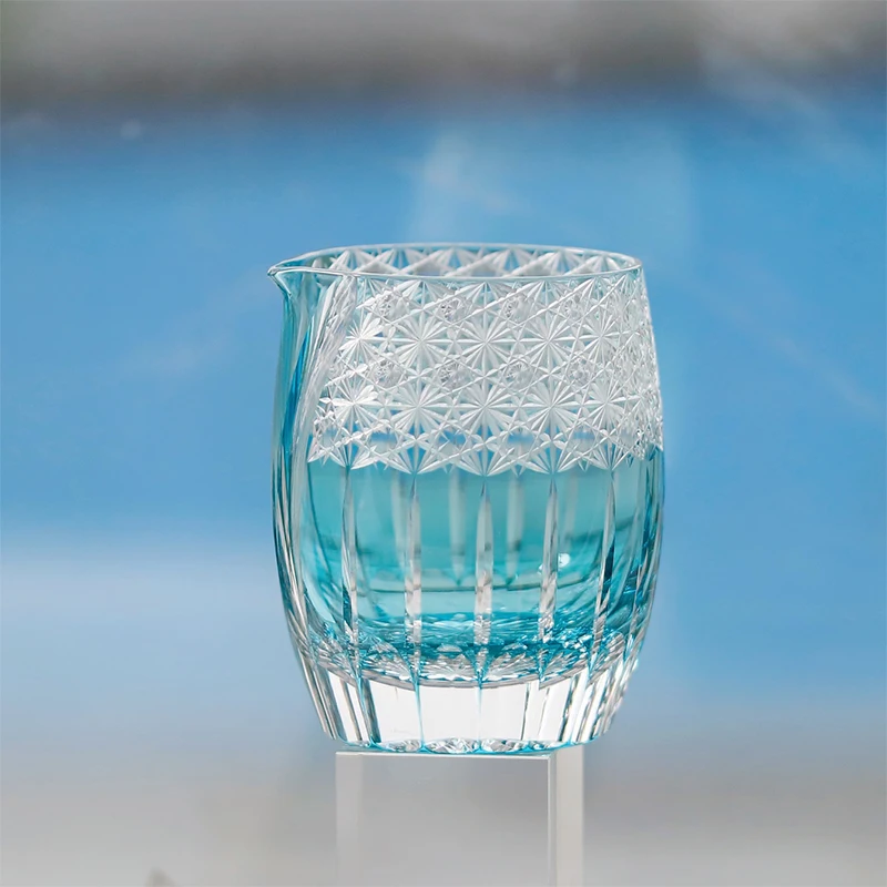 

Japanese Style Craft Edo Kiriko Glass Set Shochu Sake Cup 1 Bottle And 2 Cups Glass Blue Hand Cut Whiskey Glasses