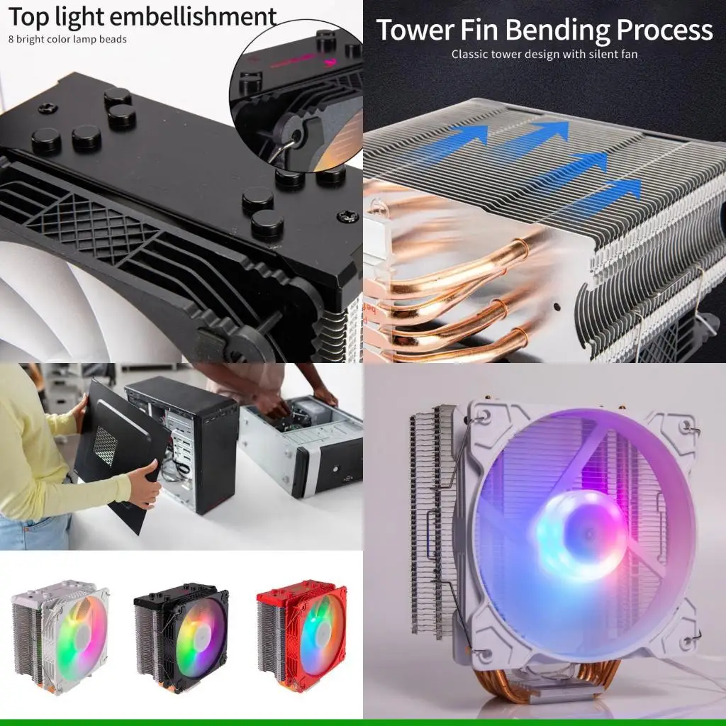 

U55C 12 см охлаждающий вентилятор для ПК, программируемая светодиодная подсветка, медная тепловая трубка, простая установка, для