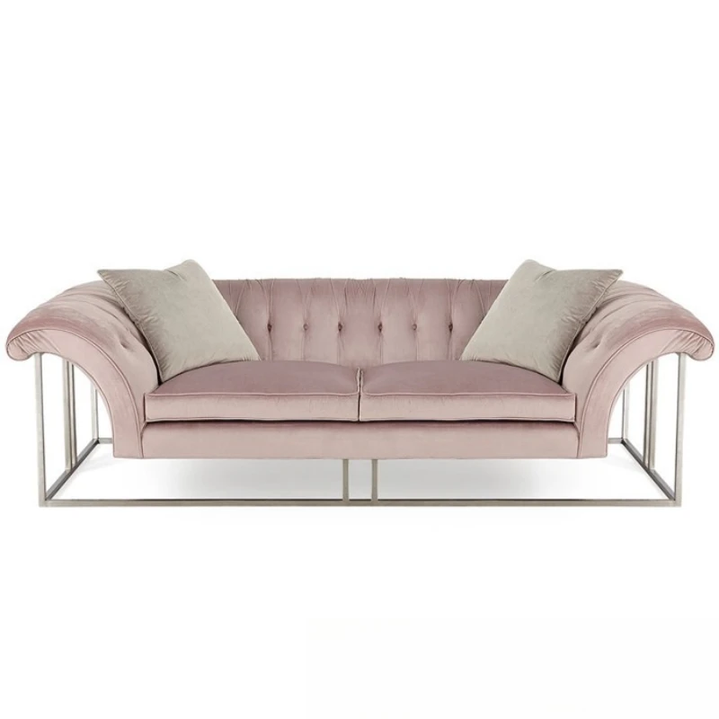 

Simple and modern fabric three-person sofa furniture hotel beauty salon pull-up soft bag double reception sofa