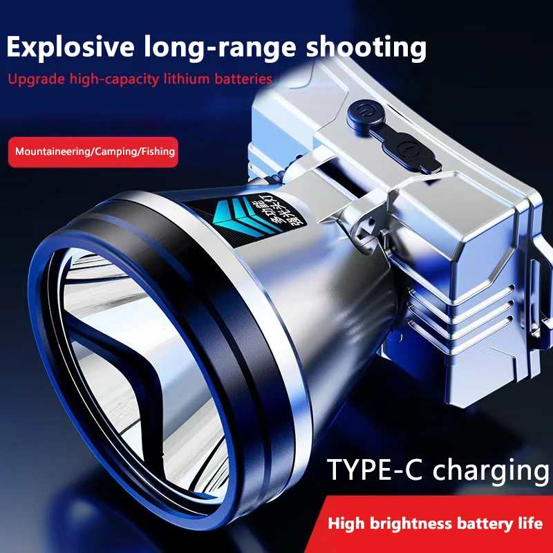 Налобный светильник, супер яркий аварийный прожектор, уличный сильный свет, светодиодный фонарь типа C, перезаряжаемый светильник для ночной рыбалки