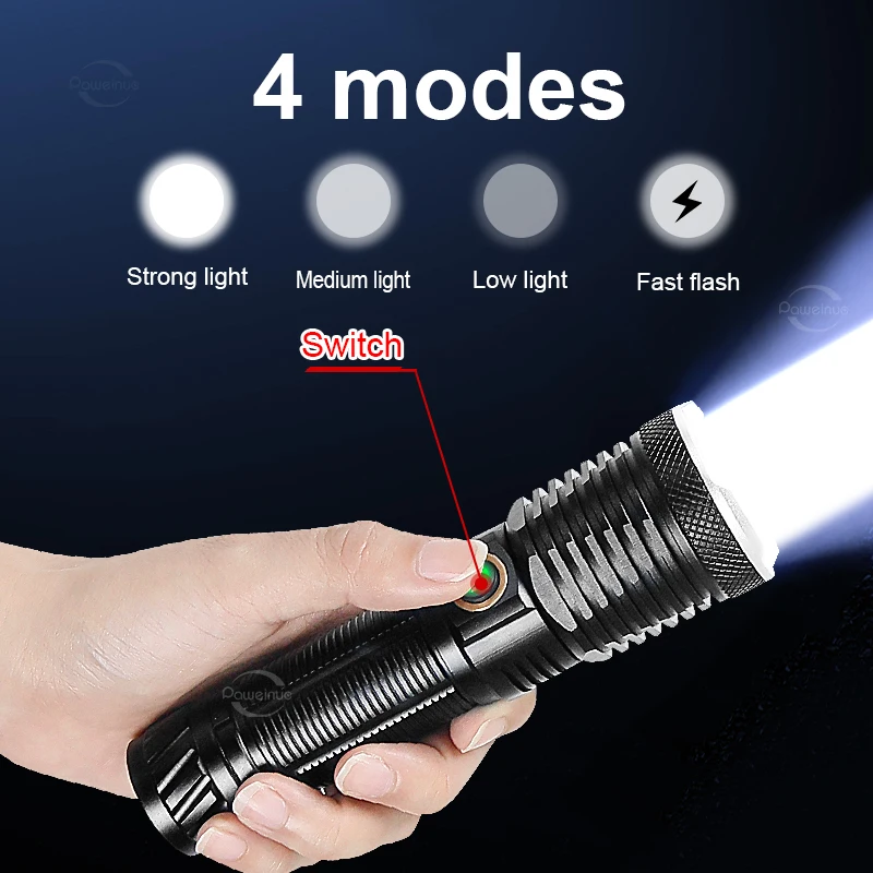 9500LM Most Powerful LED Flashlight White Laser Tactical Flash Light USB Rechargeable Torch Long Range Lamp Camping Lantern