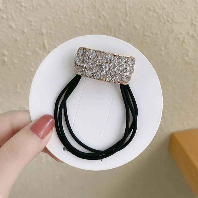 

652F 4pack Rhinestones Embellished Hair Tie Stylish Ponytail Holder Simple Hair Tie for Daily Wear and Gifts