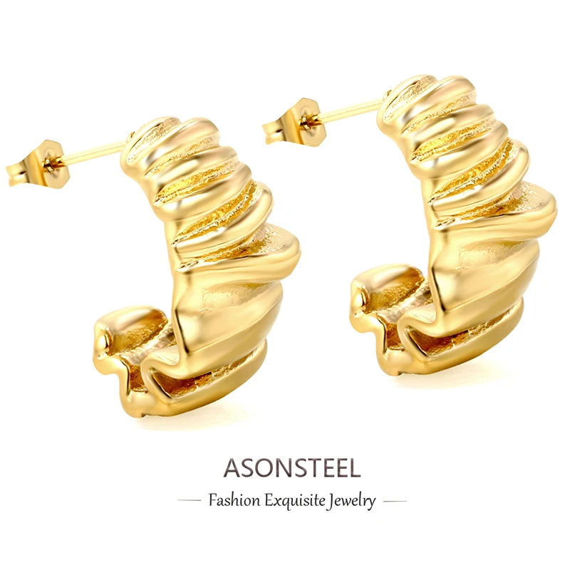 ASONSTEEL High Quality Half Shaped Alien Piercing Stud Earrings Stainless Steel 18K Gold Plated Jewelry Anti-allergic Accessory