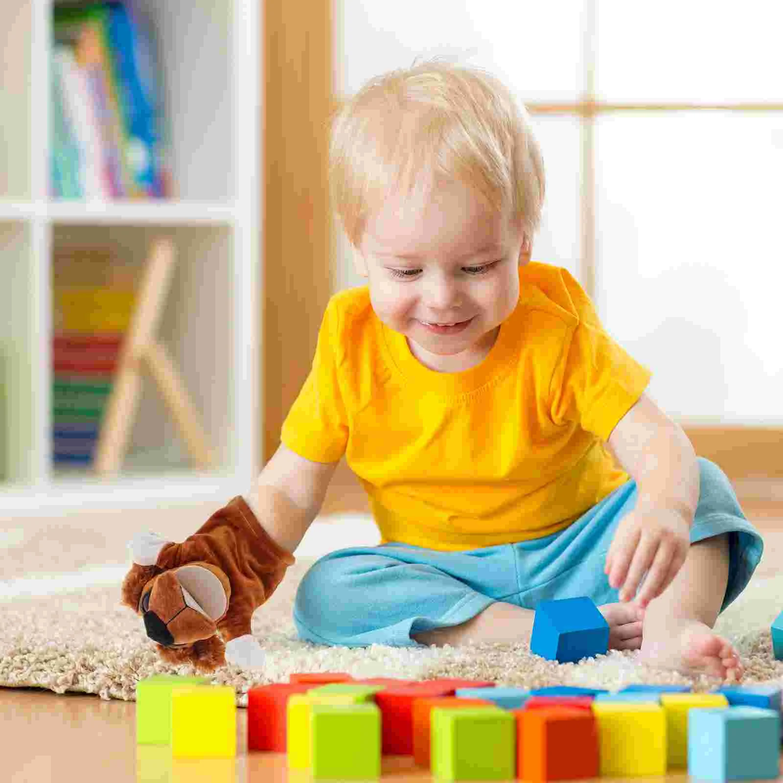 Burattino a mano per animali da bambino Gioco di ruolo per cartoni animati Giocattolo educativo per bambole di peluche Guanto (Cane con orecchie di pelo) Burattini a mano per animali