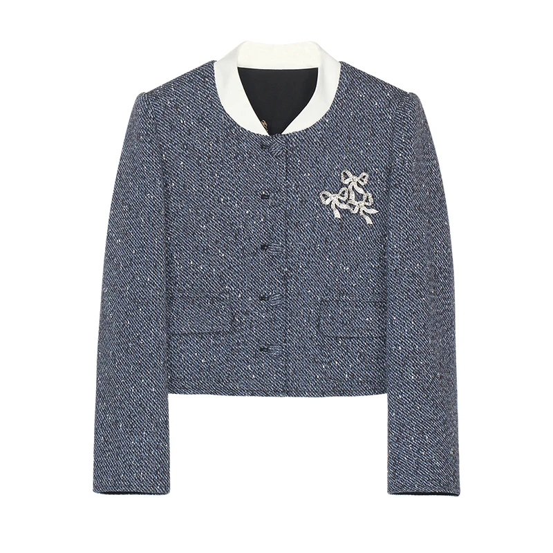 

Carina Lau's stylish and elegant high-end diamond studded bow decoration design jacket top