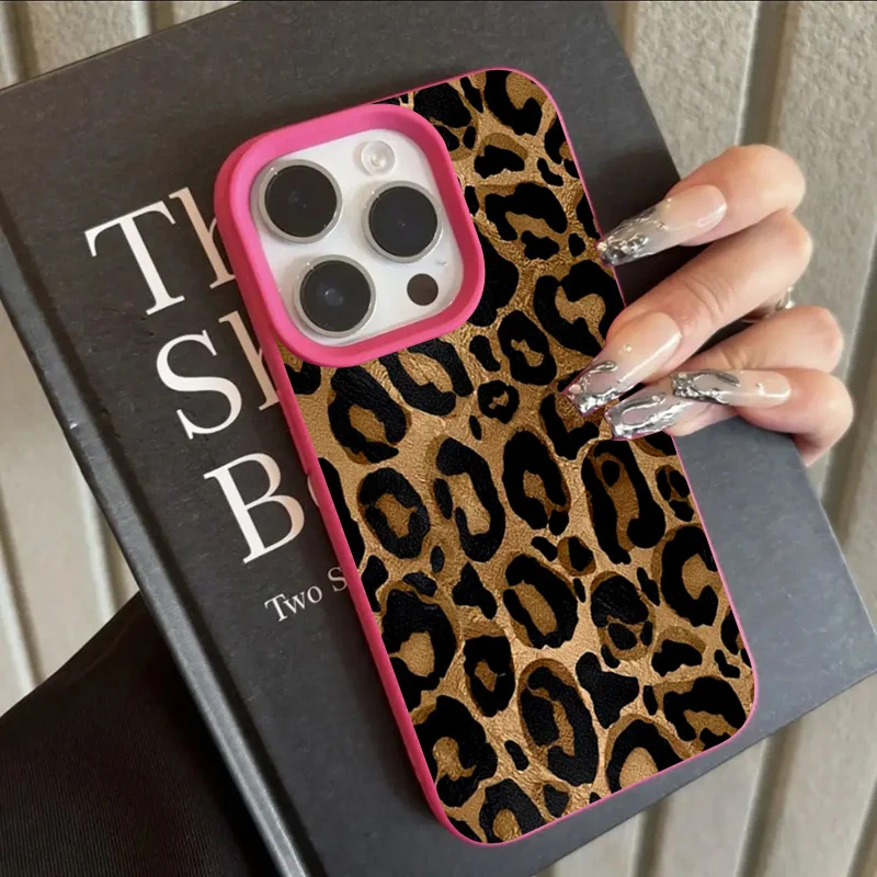 INS Brown Leopard Print Phone Case For iPhone 17 16 Pro Max 15 14 PlusXR XS 13 12 11  Max Lichee Pattern Soft Silicone TPU Cover