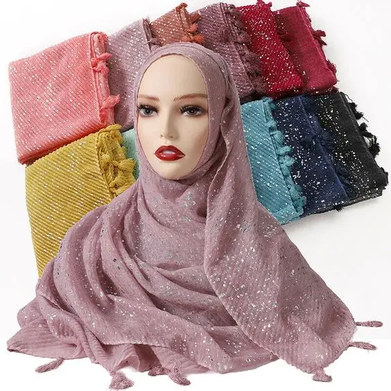 Shimmer Glitter Muslim Hijab Scarves Cotton Scarf For Women Big Size Long Shawls Stoles Wraps Islamic Turban Headscarf 190*85cm