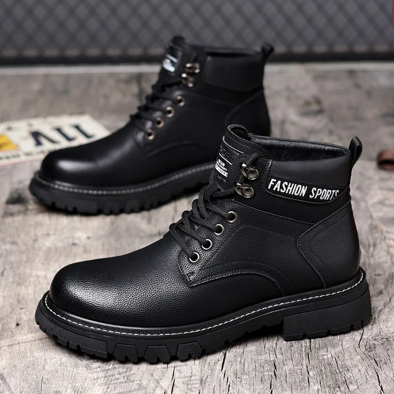 

2025 Winter New Men's Thick Warm Cotton Boots With Velvet Outdoor Leisure Non Slip Strap Up High Top Cotton Shoes Size 38-44