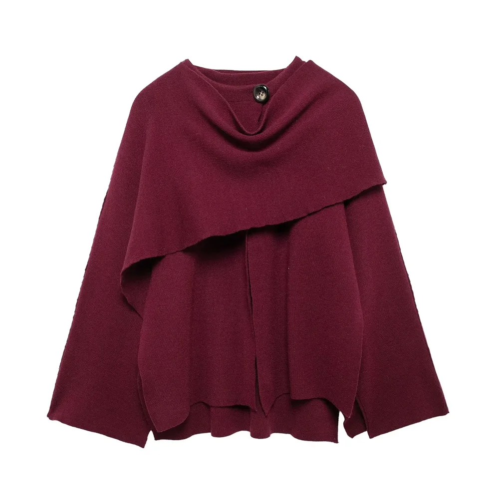 2024  Autumn/Winter  New Product:  Advanced Cape  style  Round  Neck  Long Sleeve Short Knitted Coat