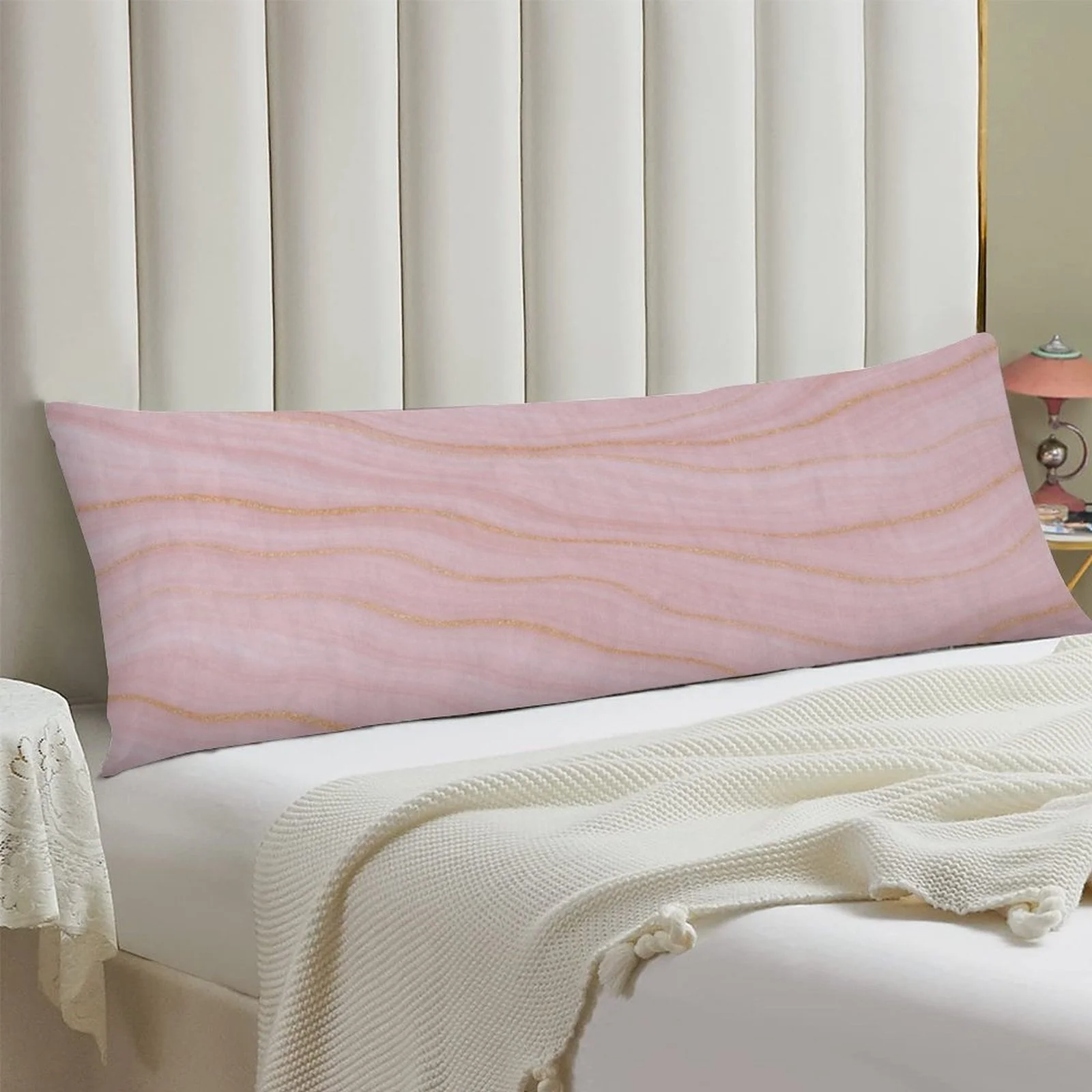 Pink Marble Wave Theme Body Pillowcase, Fashionable Trendy Plush Long Bed Pillowcase, Soft Comfortable Decorative Double-Sided P