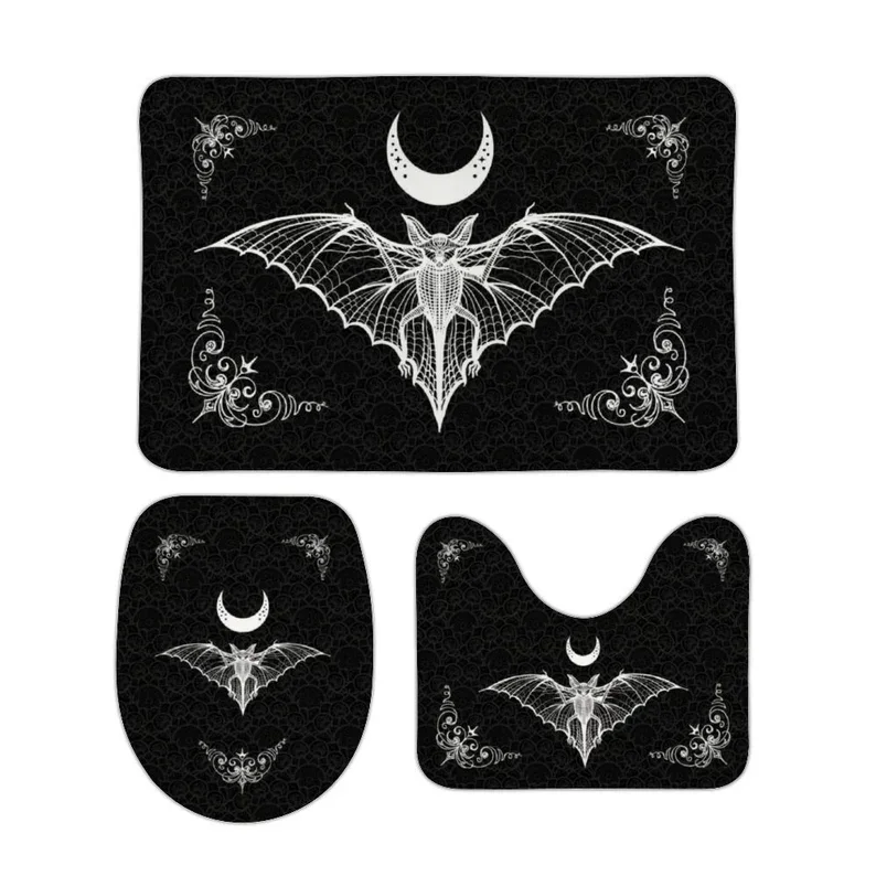 Gothic Home Halloween Vampire Decoration Gothic Bat Shower Curtain Sets With Rugs