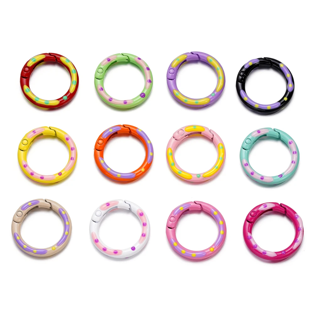 5 sztuk/partia Multicolor Metal okrągły pierścień zapięcie sprężynowe karabinek brelok do kluczy z klipsami hak łańcuszek dla psa DIY biżuteria klamra złącze dostaw