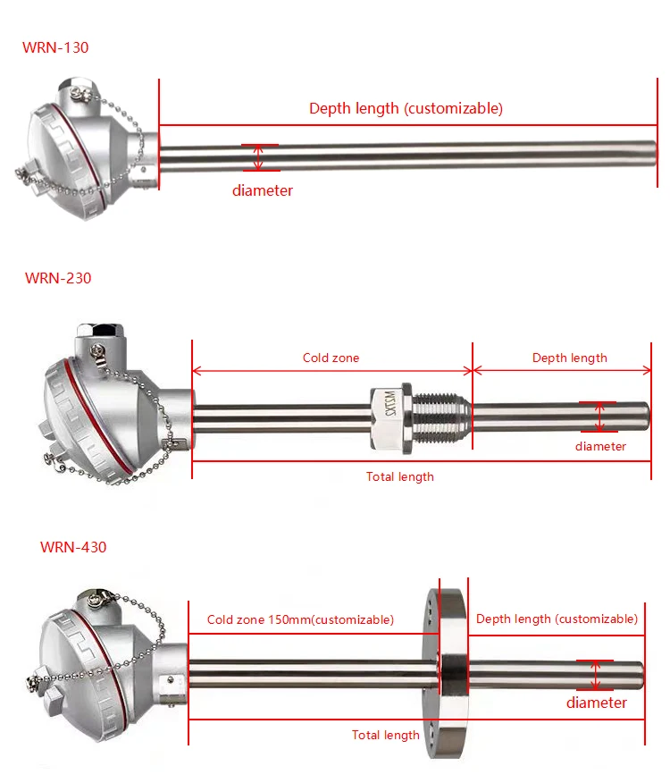 High Accuracy Stainless Steel Probe Thermocouple Pt 100 Temperature Sensor Rtd Pt100 with Junction Box