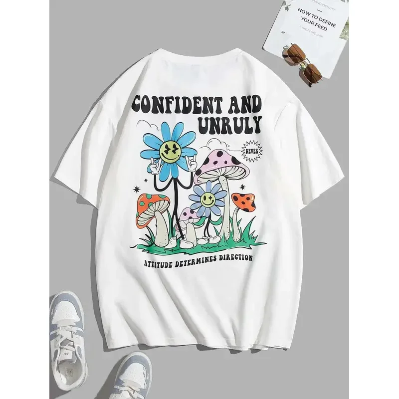 Confident And Unruly Attitude Determines Direction Men T Shirt Cotton Shirt Street Loose T-Shirts Summer Breathable Short Sleeve