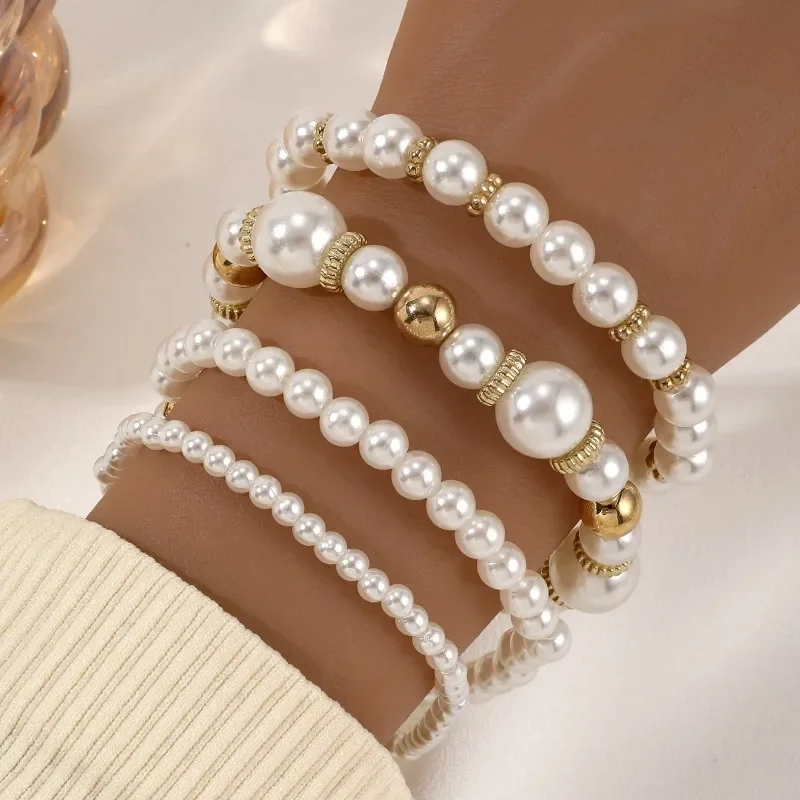 4-piece Fashionable Love Pearl Bracelet Set, Niche Temperament Women's Set, Bracelet Jewelry