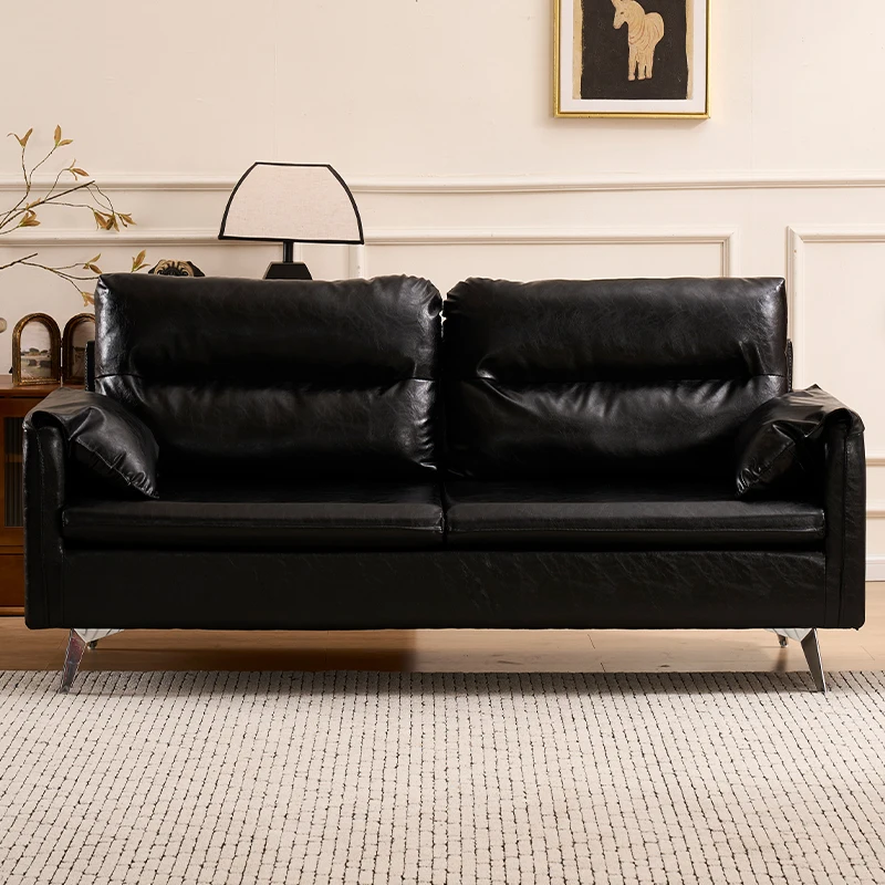 American retro black oil wax leather art sofa small apartment living room apartment clothing store removable and washable double