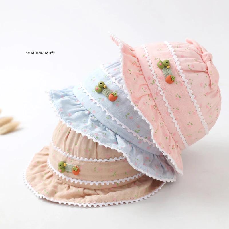 4 Colors Summer Cute Floral Baby Hats for Girls Sun Protection Bucket Cap Newborn Top Empty Cotton Hearwear Accessories 0-6M