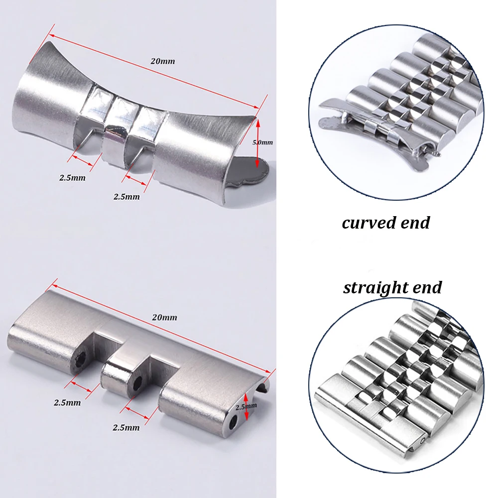 2pcs Stainless Steel Curved End Connector Link 18/19/20/21/22mm for Seiko SKX009 SKX007 Adapter for Jubilee Watch Accessories