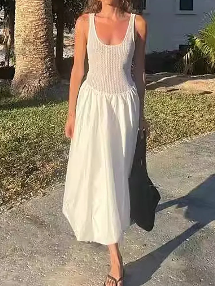 새로운 해변 스타일 할로우 시어 파티 원피스, 여성용 민소매, 섹시하고 우아한 맥시 원피스, 백리스 스파게티 스트랩, 여성용 원피스, 여름