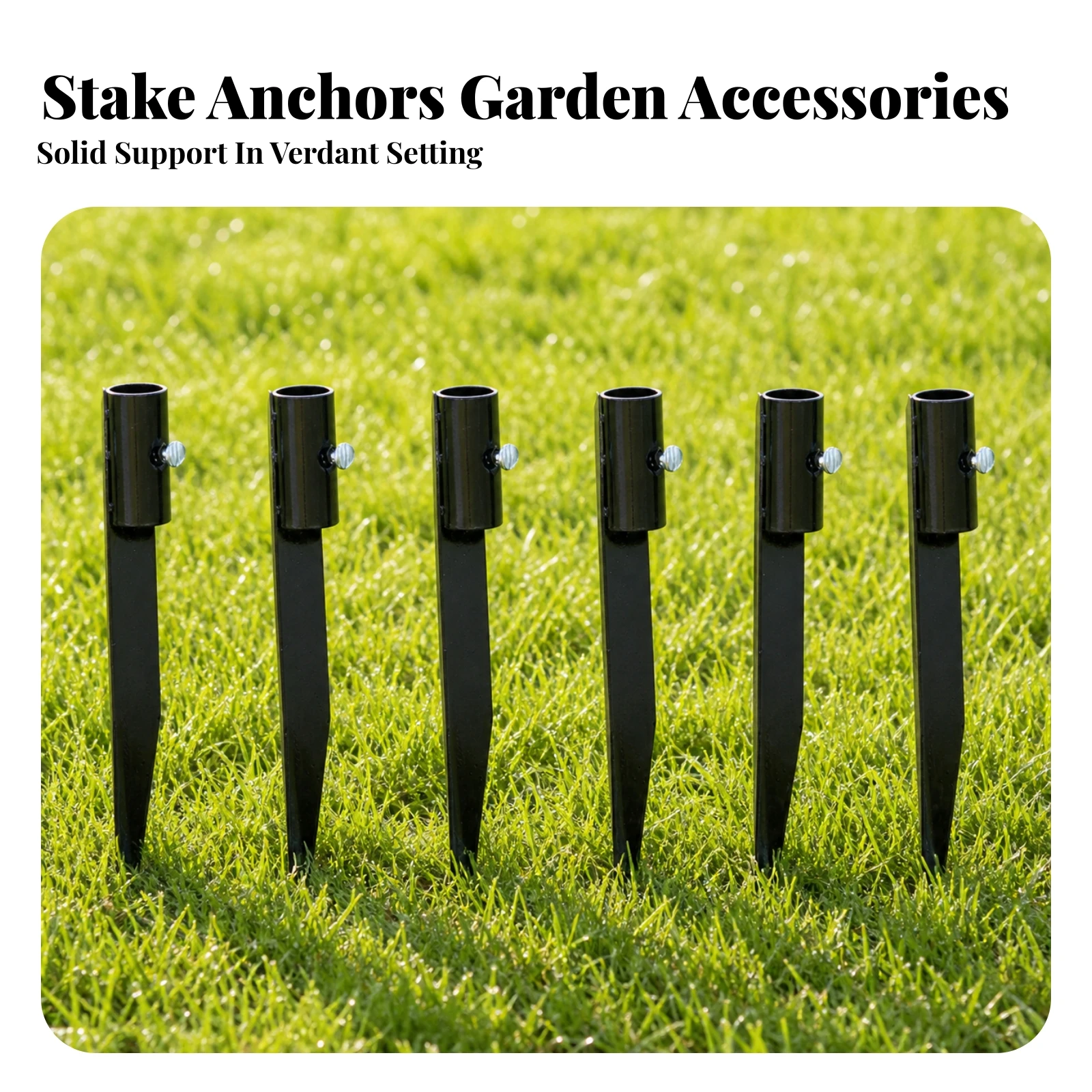 6 Pieces Stake with Tightening Screw Heavy-Duty Pole Holder Stake Metal Ground Spike No Insert Post and Flag Pole Base Outdoor