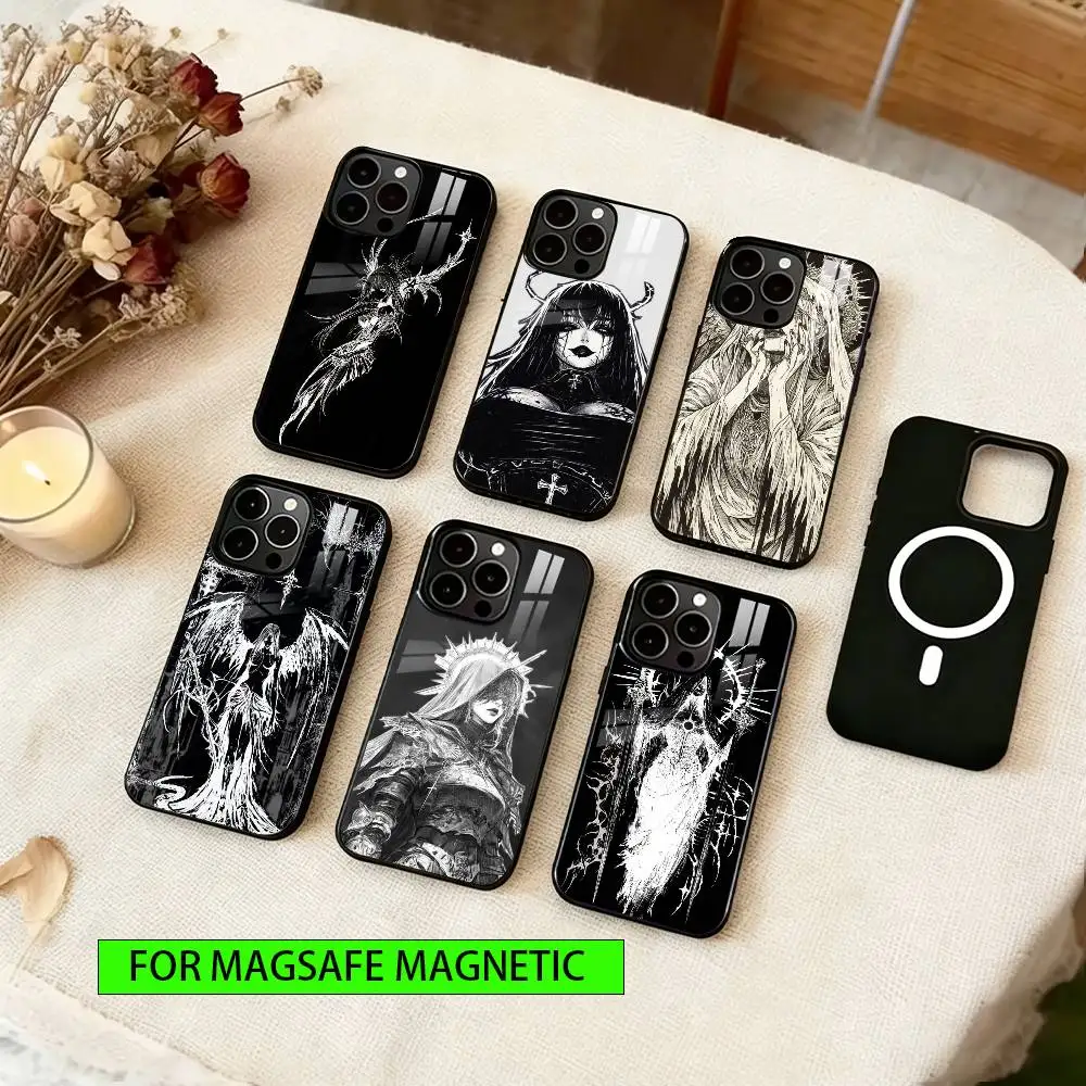 

Art Black Angels and Demons Phone Case For iPhone17,16,15,14,13,12,11 Plus,Pro Magnetic with Magsafe Wireless Charging