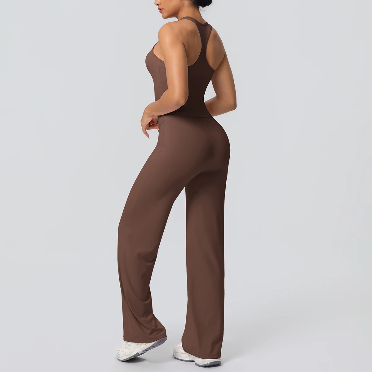 Frauen Sport Yoga Set Gym Schnell Trocknend Pfirsich Butt Yoga Hosen Einfarbig Schlank Schöne Zurück I-förmigen weste Yoga Set – Detail 6