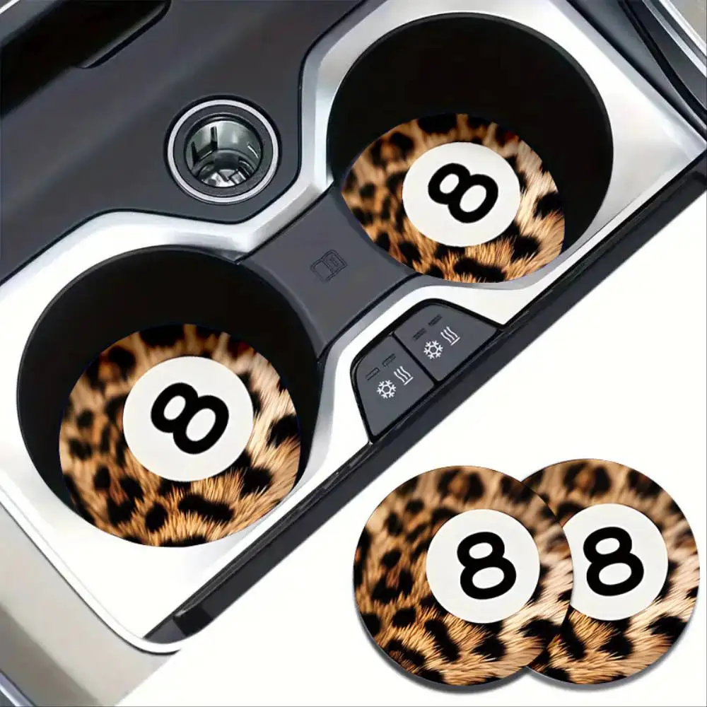 Leopard Print Billiards Eight Ball EVA Car Coasters Abstract Creative Design Auto Cup Holder Decor & Gift