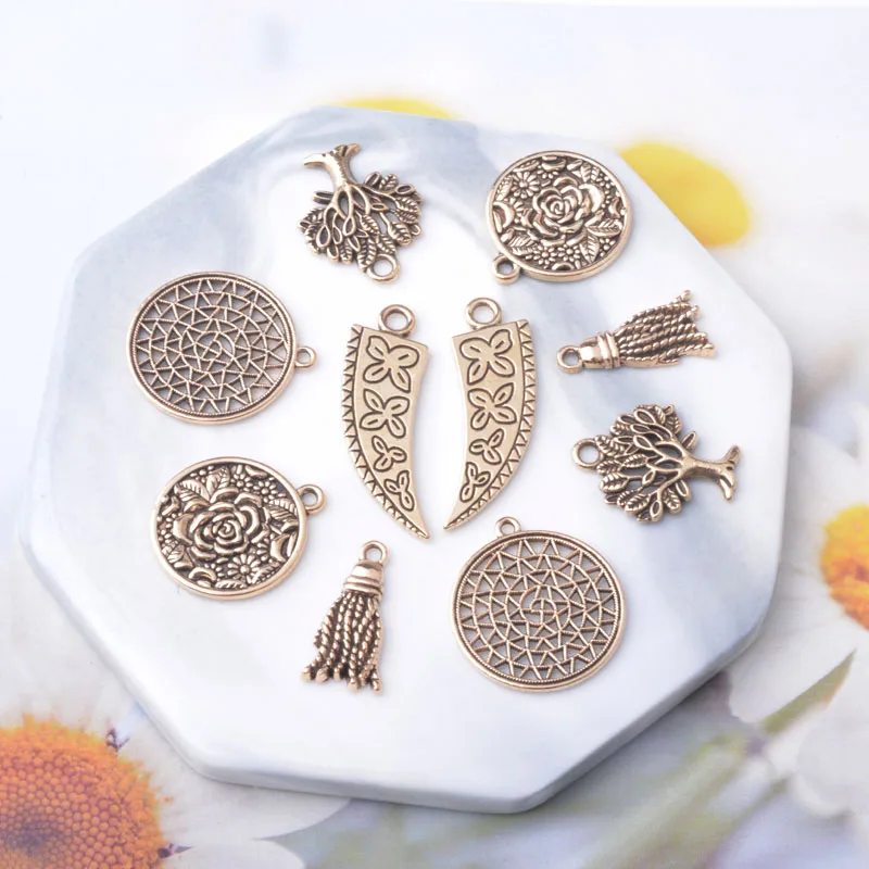 10 Stück Boho Zinklegierung Runde Ohrring-Anhänger Runder Baum Sonnenblumen-Anhänger DIY Damenohrringe – Detail 6